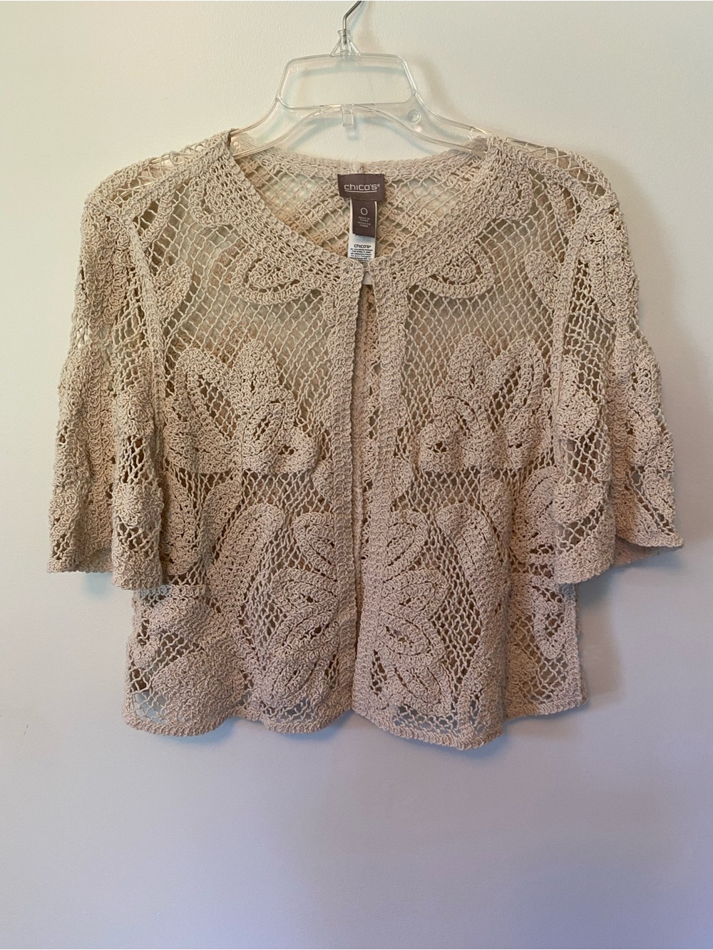 Chico's Cream Openwork Crochet Lace Kimono Size 0